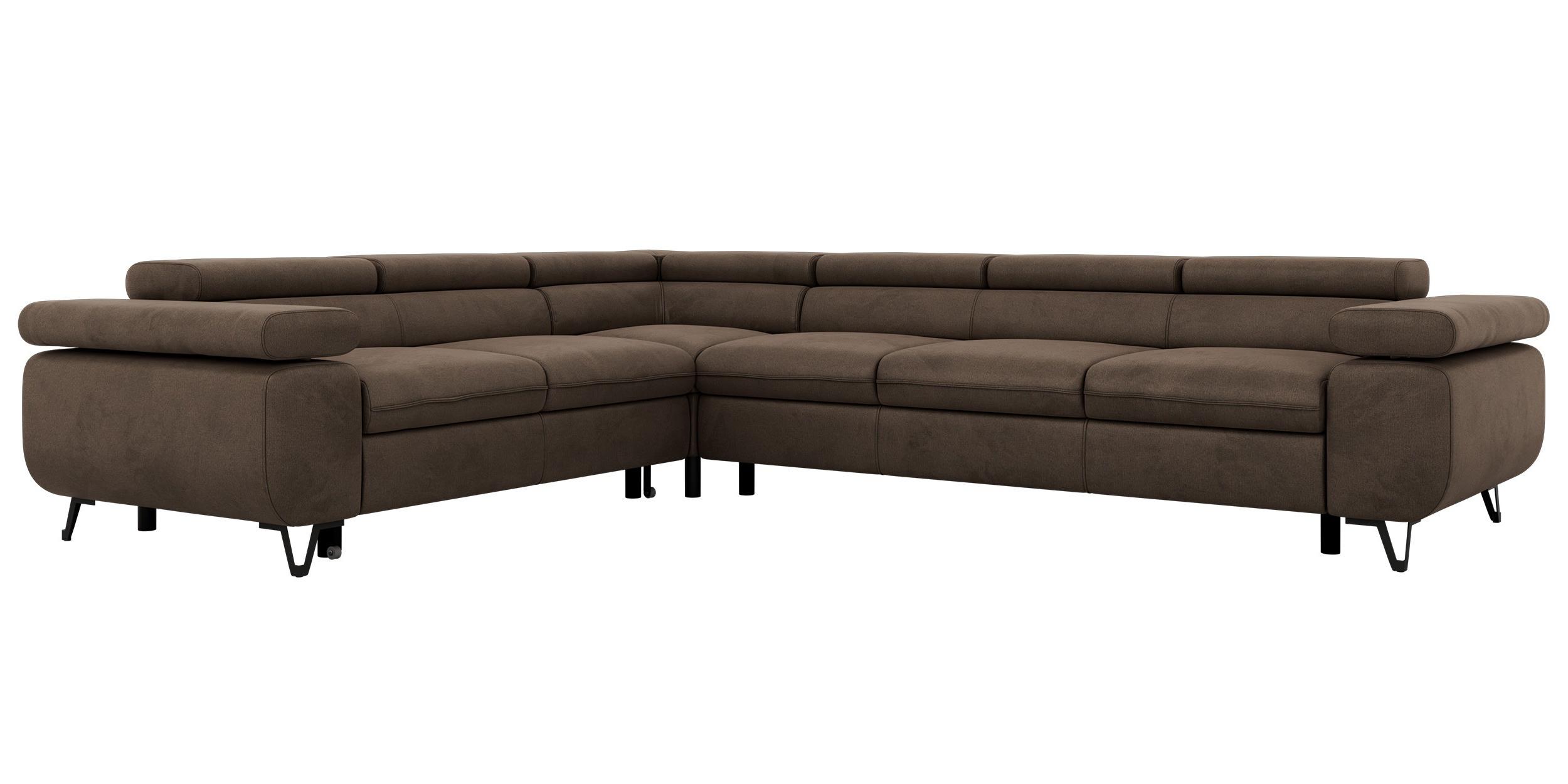 ECKSOFA NORDEN L - Braun Velvet - Rechts Seite - Dunkelbraun/Schwarz, Textil/Metall (329/269cm) - MKS