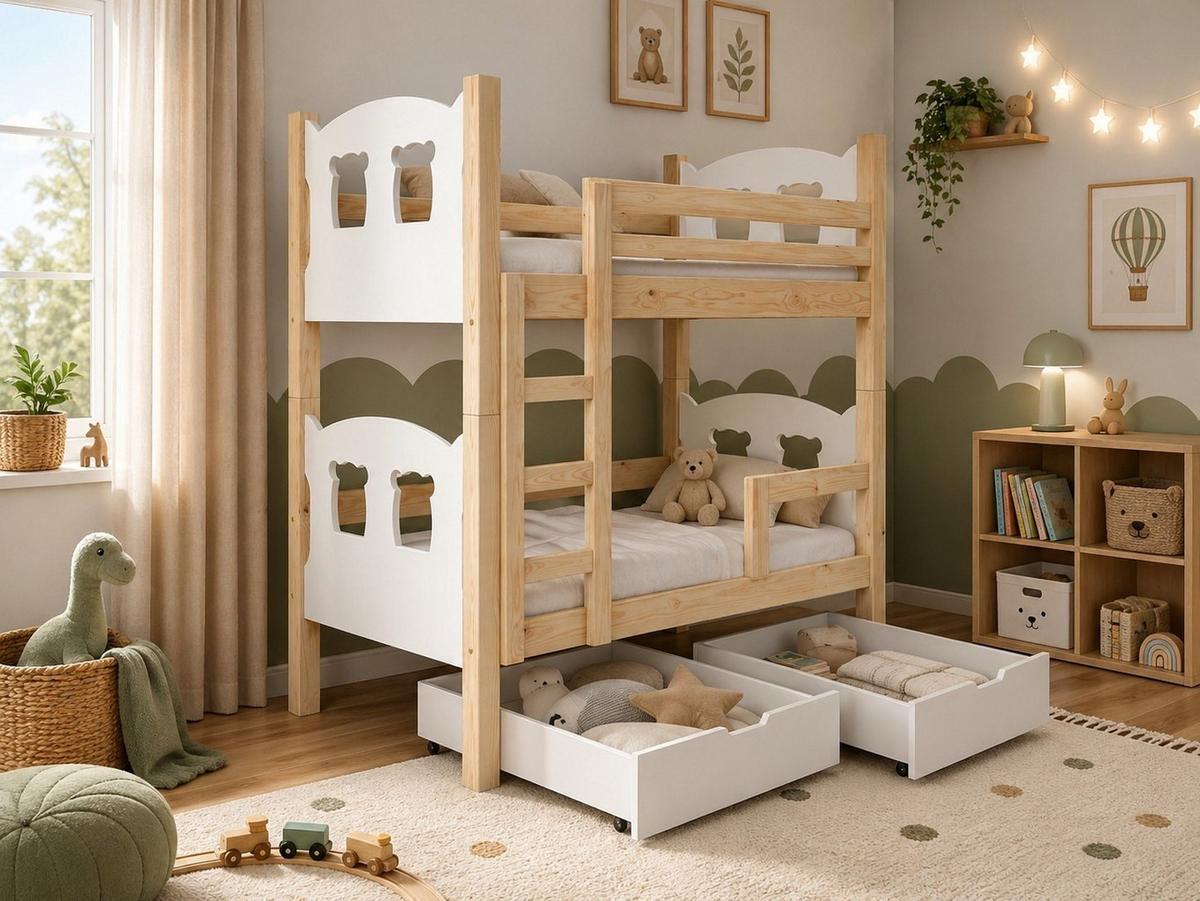 ETAGENBETT LEONE mit Bettkasten 80x180 cm Kieferfarben - Weiß/Kieferfarben, Holz (80/180cm) - MASSENO
