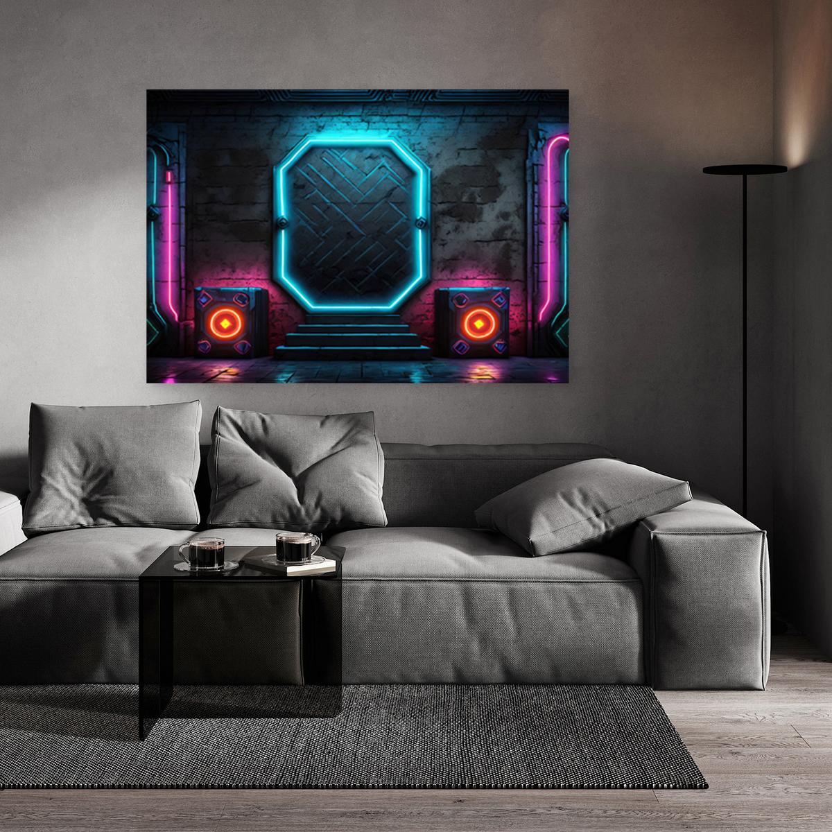 WANDBILD sci fi neon abstraktion - Blau, Textil (60/40cm) - Feeby