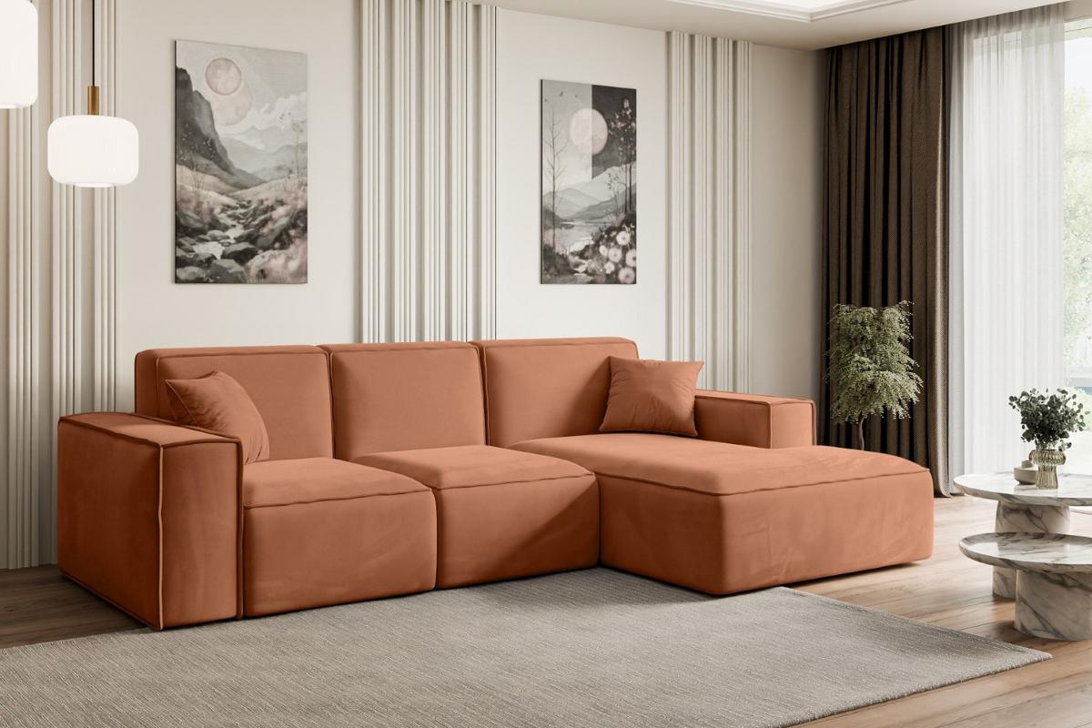ECKSOFA Ottomane Rechts SERRA-L - 266x169x80 cm Koralle Velours - Koralle/Schwarz, Holzwerkstoff/Kunststoff (266/169cm) - ALTDECOR