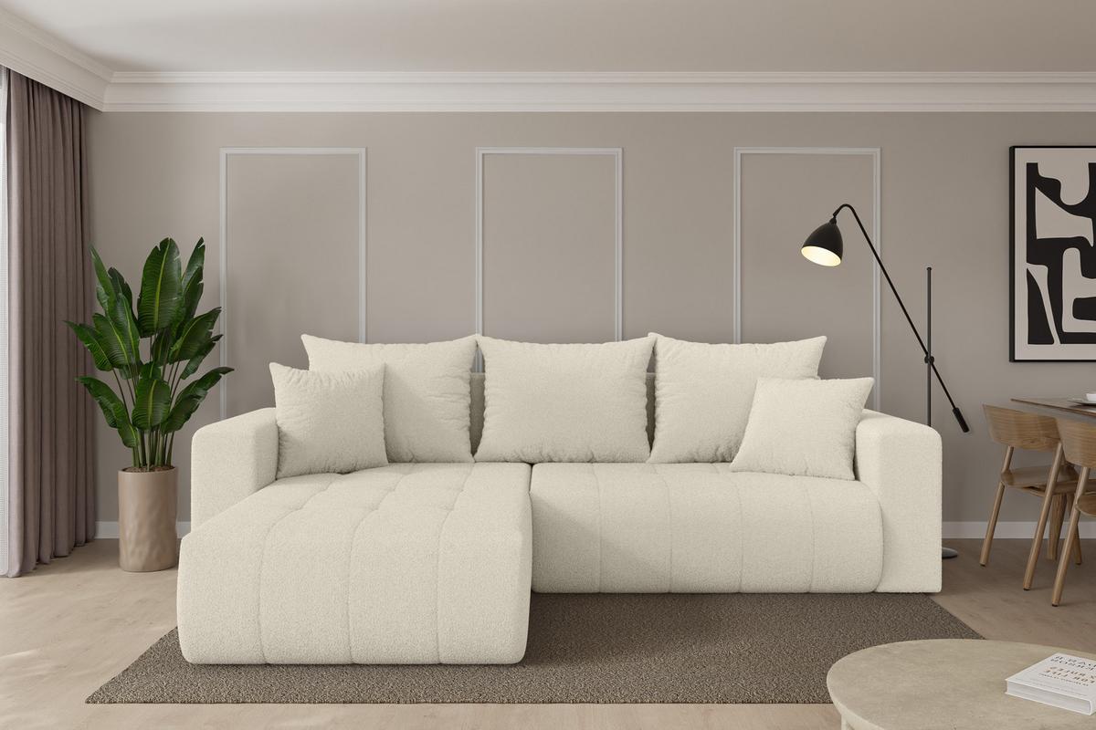 ECKSOFA mit Schlaffunktion Ottomane Links MILA-L 277x194x86 Beige Bouclé - Sandfarben/Beige, Holzwerkstoff/Kunststoff (277/194cm) - ALTDECOR