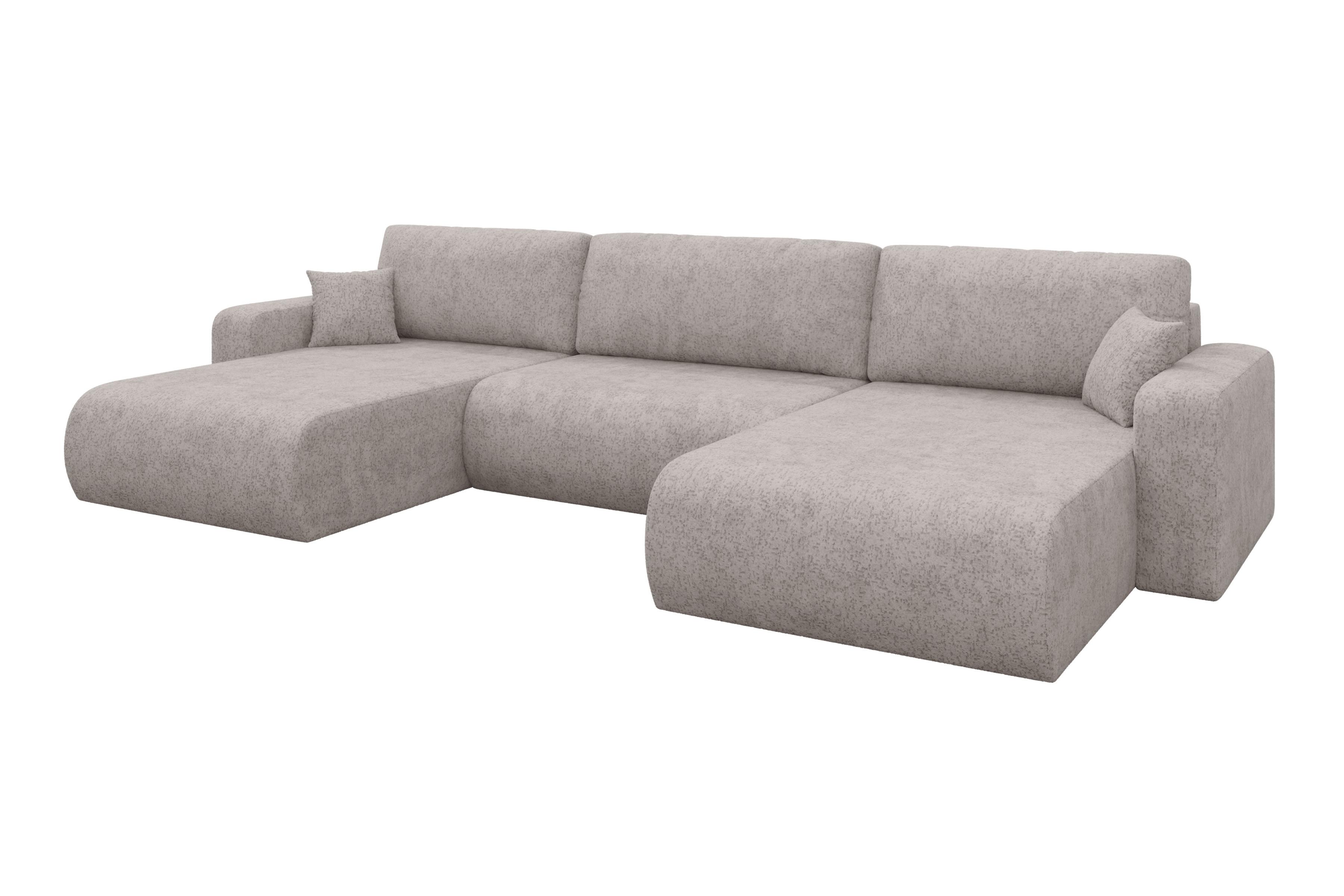 WOHNLANDSCHAFT mit Schlaffunktion und Bettkasten BERY-U 377x193x88 Hellgrau Velours - Hellgrau/Schwarz, Holzwerkstoff/Kunststoff (377/88/193cm) - ALTDECOR