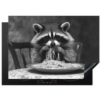 HERDABDECKPLATTE Waschbär - Niedlich - Pasta - Tischtuch - Schwarz - Weiß Herdabdeckung Induktionsfeld 75x52 cm - Grau, Kunststoff (75/52/0.2cm) - MuchoWow