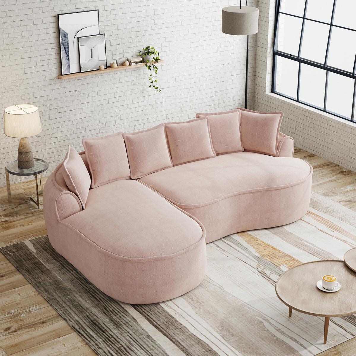 ECKSOFA chenille mit extra tiefer chaiselongue & rahmenlosem design - Pink, Textil (252/164cm) - Urban Meuble