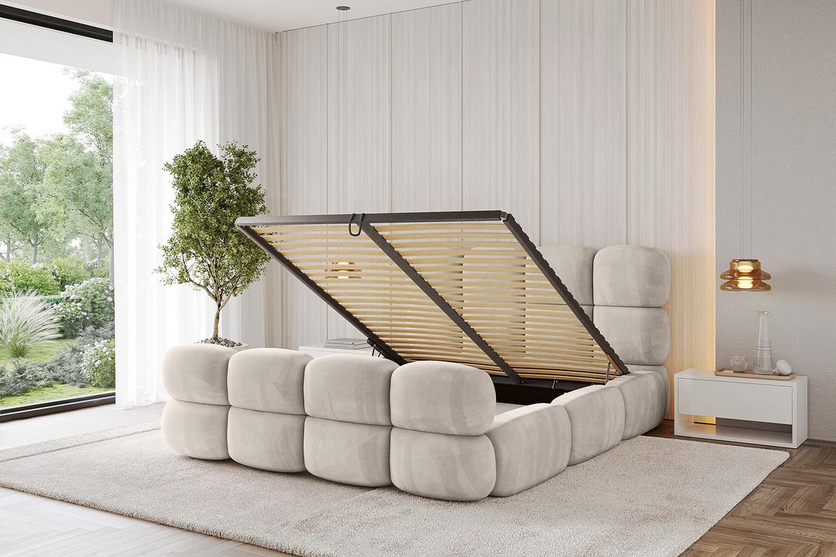 POLSTERBETT mit Bettkasten, Fußteil und Lattenrost, Bett mit Matratze H3/H4 - NOMA-Z 180x200 Beige - Beige, Holzwerkstoff/Textil (180/200cm) - ALTDECOR