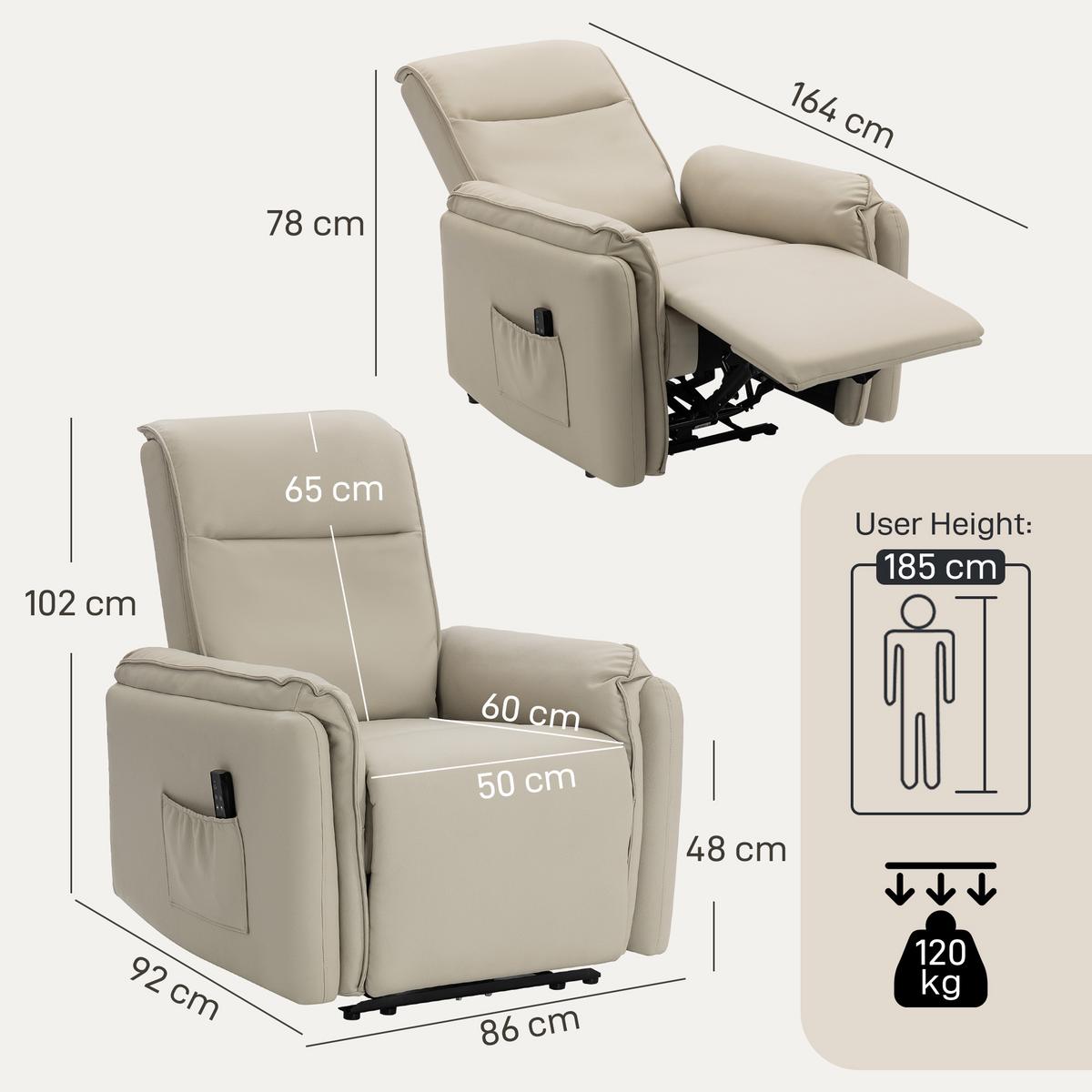ELEKTRISCHER MASSAGESESSEL mit Fußstütze Beige - Beige, Textil (86/102/92cm) - HOMCOM