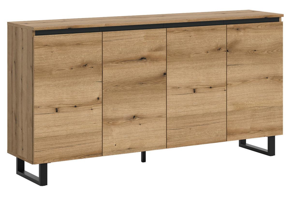 SIDEBOARD Evoke Eiche mit schwarz, Kommode 4-türig 160 x 84 cm mit Soft-Close - Eichefarben/Schwarz, Holz/Holzwerkstoff (160/84/36cm) - Inn.Furn
