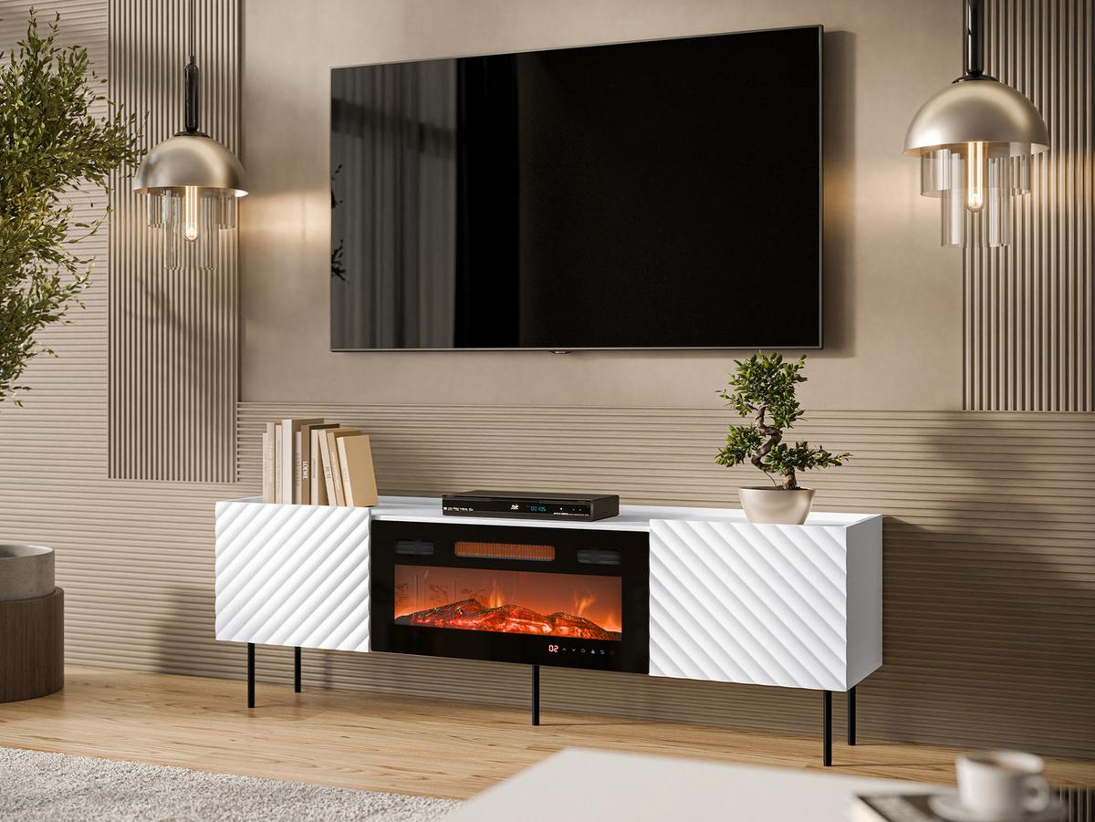 TV-LOWBOARD Lucca 180 2D mit Elektrische Kamin - Schwarz/Weiß, Holz/Holzwerkstoff (181/59/40cm) - MIRJAN24