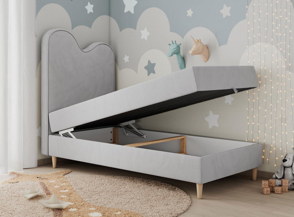 BOXBETT FLOW 90/180 Hellgrau Velvet - H3 - Hellgrau, Holz/Textil (90/180cm) - MKS