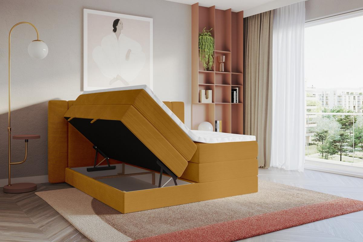 BOXSPRINGBETT mit Matratze H3/H4 - EVON KING - 180x200 cm Senfgelb - Dunkelgelb, Holzwerkstoff (180/200cm) - ALTDECOR