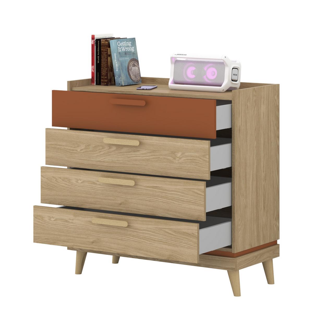 SIDEBOARD ACARA 90x40x90 cm mit 4 Schubladen Eichefarben - Braun, Holzwerkstoff (90/90/40cm) - MASSENO