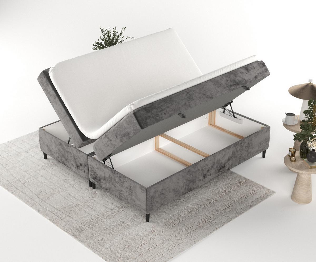 BOXBETT Theo 160/200 cm Stahl im Lotta Stoff - Graphitfarben/Schwarz, Holz/Holzwerkstoff (160/200cm) - AltaBeds