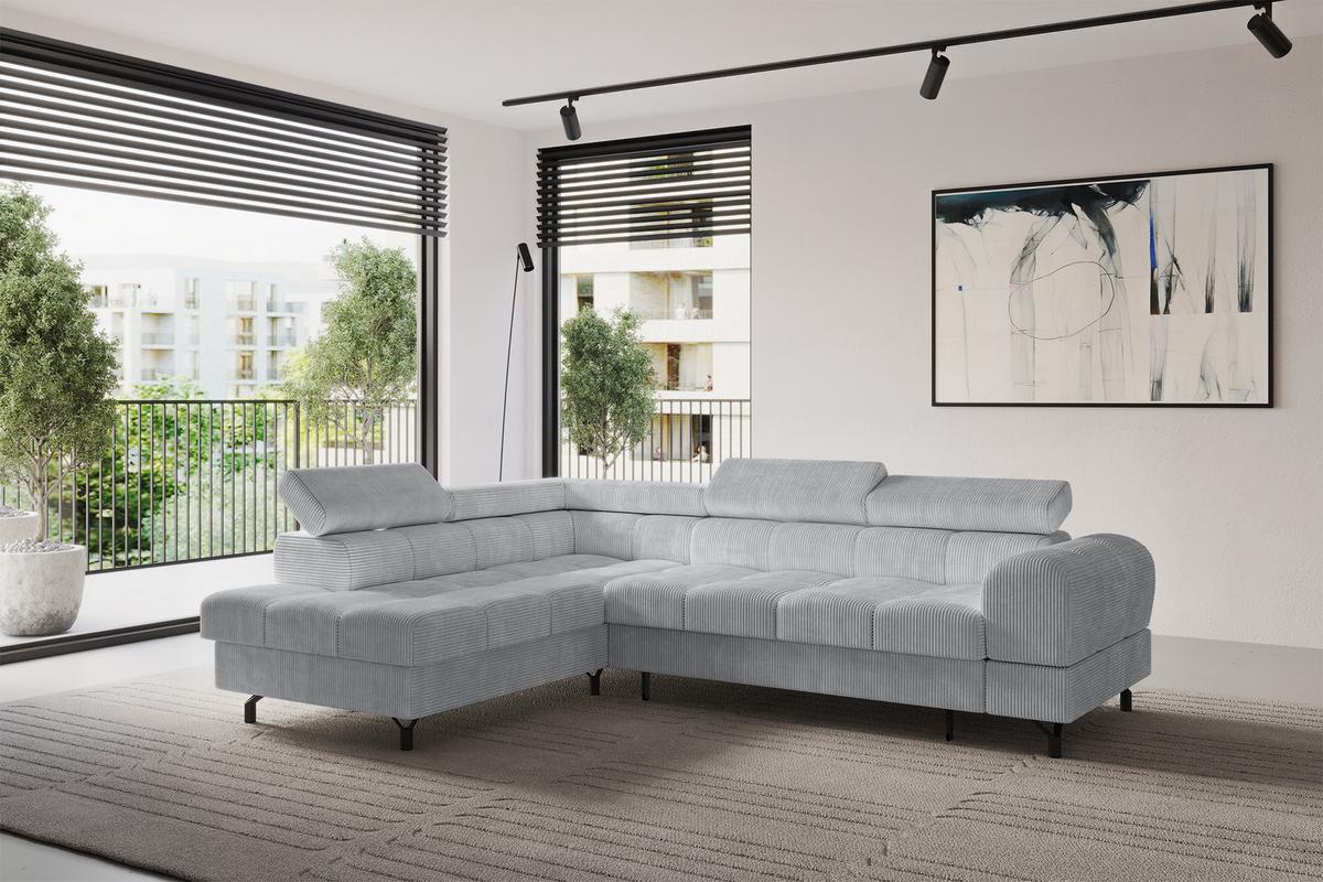 ECKSOFA mit Schlaffunktion Ottomane Links LUMA-L 272x203x70 Grau Cord - Anthrazit/Schwarz, Holzwerkstoff/Kunststoff (272/203cm) - ALTDECOR
