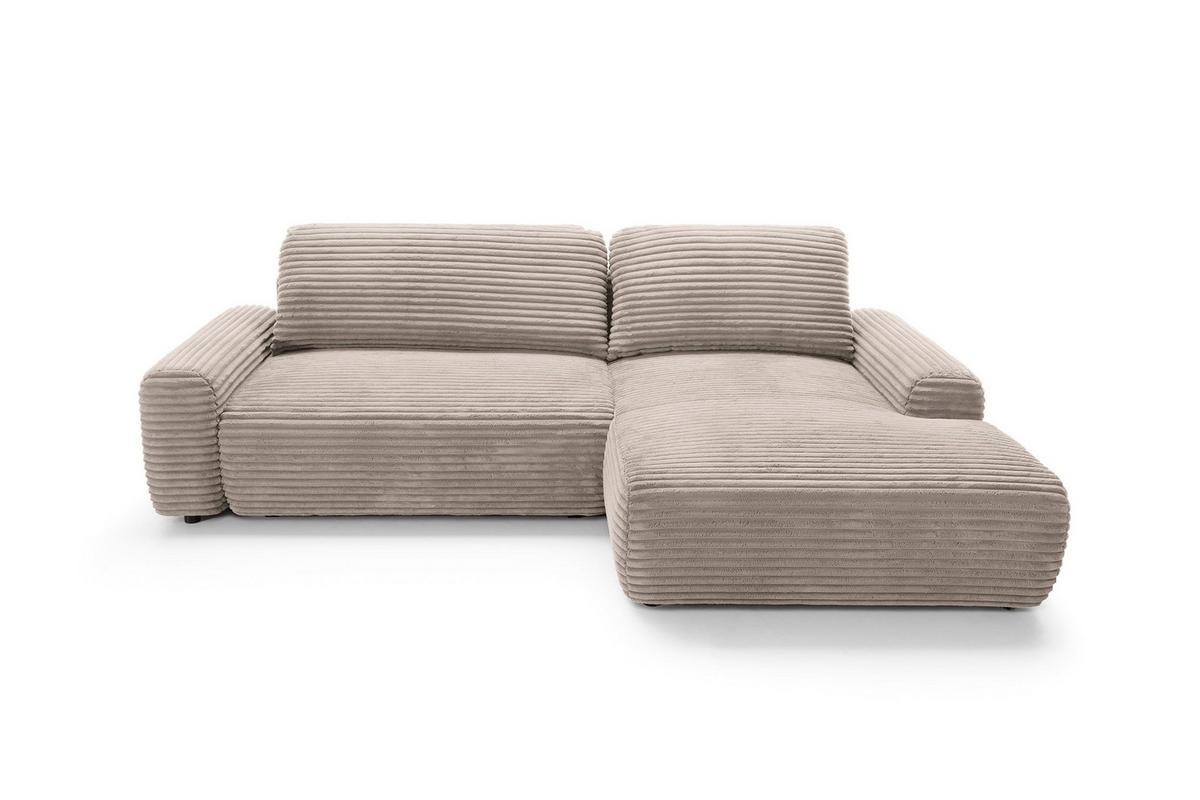 ECKSOFA OSSO Beige Velours-Stoff mit Schlaffunktion - Beige, Holz (264/162cm) - MASSENO