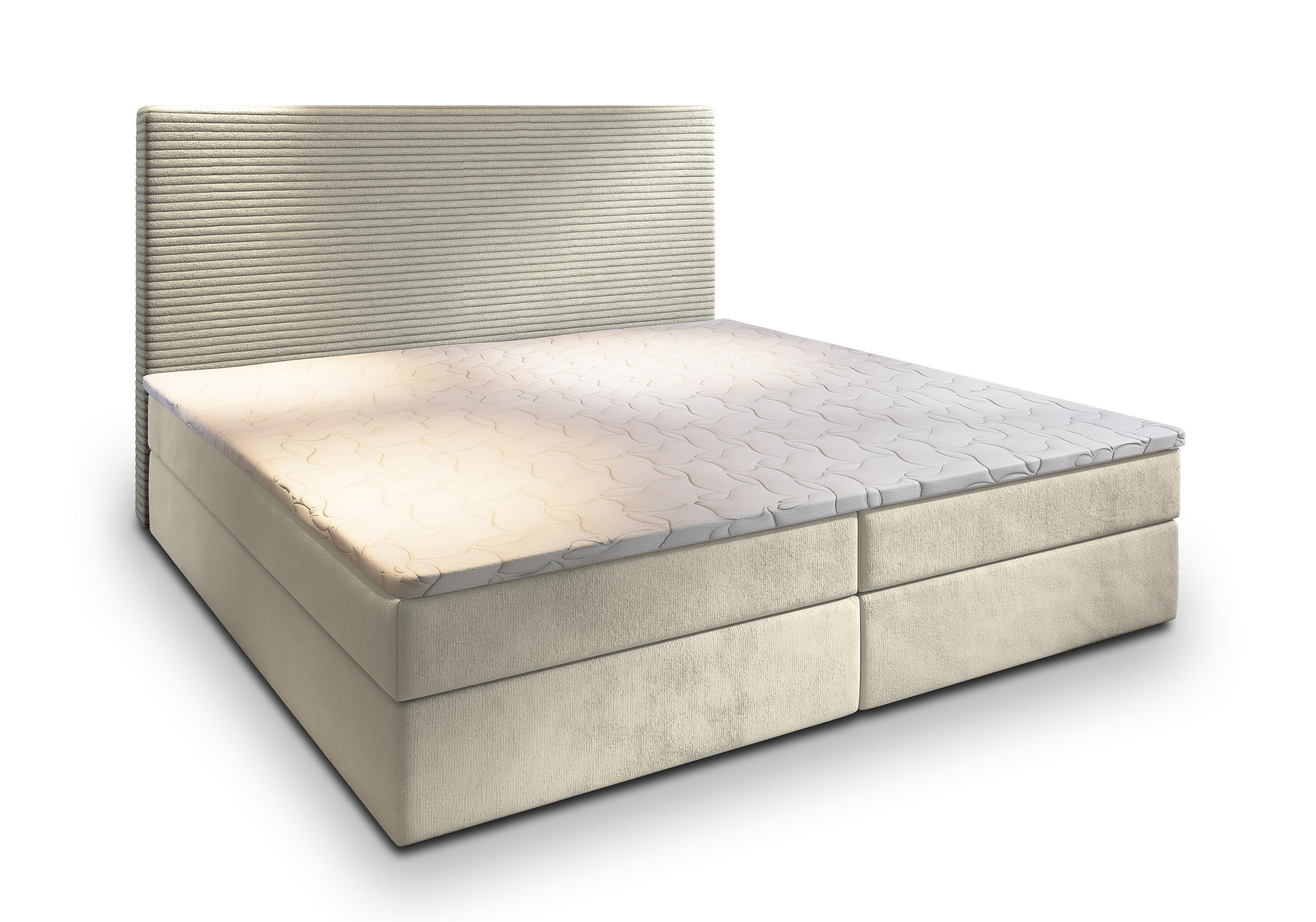 BOXBETT GIARRO 140x200 cm mit Matratze und Topper - Creme - Creme, Holz (140/200cm) - MASSENO