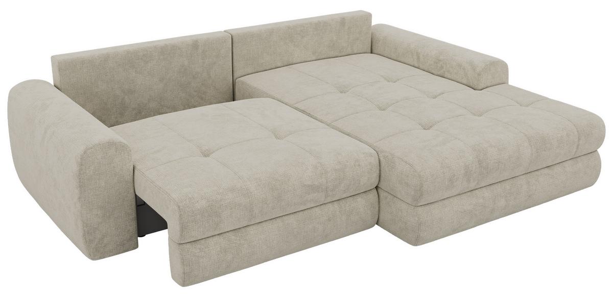 ECKSOFA ARELIA L - Creme Schenille grob gewebt - Links Seite - Creme/Schwarz, Kunststoff/Textil (292/205cm) - MKS