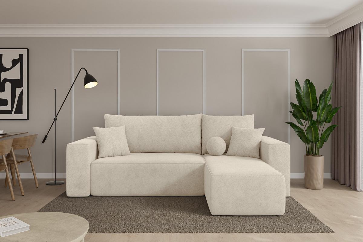 ECKSOFA mit Schlaffunktion Ottomane Rechts SENO-L 249x139x85 Creme Velours - Creme/Schwarz, Holzwerkstoff/Kunststoff (249/139cm) - ALTDECOR