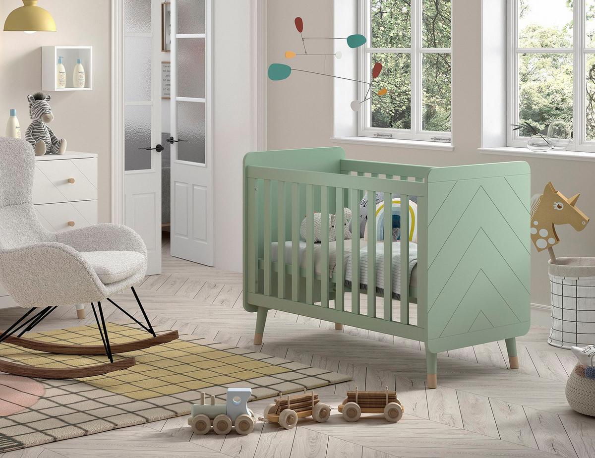 BABYBETT Kamillah 124x96x68 aus MDF in Olive Grün - Grün, Holzwerkstoff (60/120cm) - 58aufmkessel