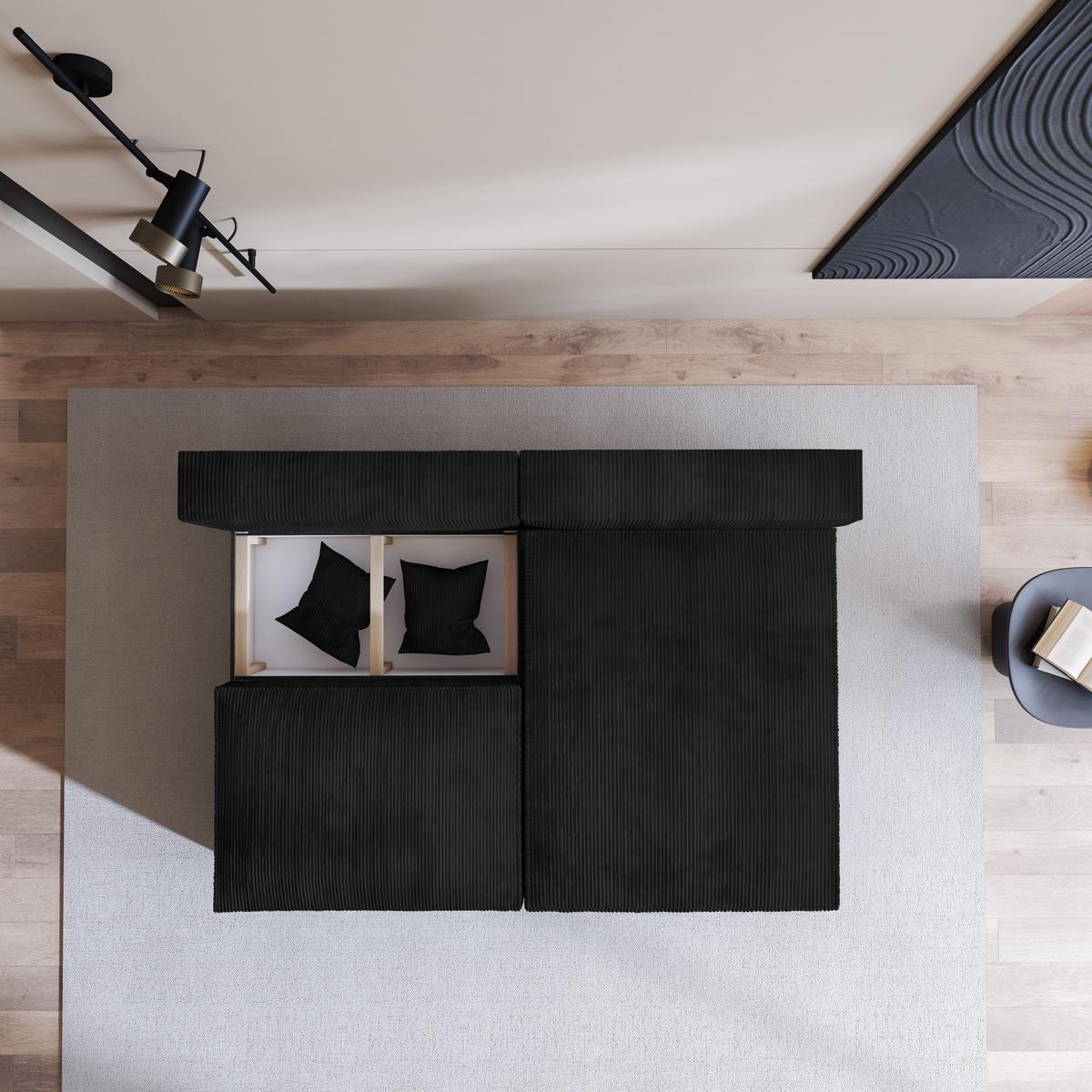 ECKSOFA FIORO P Schwarz Kordstoff mit Schlaffunktion - Schwarz/Grau, Holz/Kunststoff (204/148cm) - MASSENO
