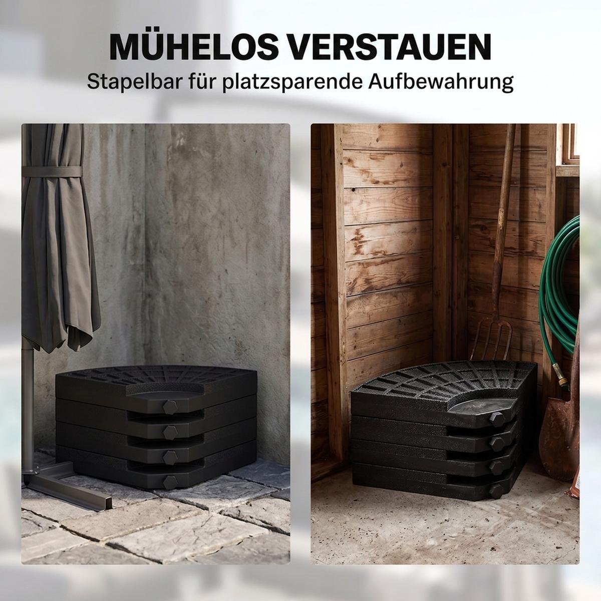 SONNENSCHIRMGEWICHT 4er-Set für Sonnenschirm mit 52 kg Wasser oder 68 kg Sand befüllbar HDPE Schwarz - Schwarz, Kunststoff (48/48cm) - Outsunny