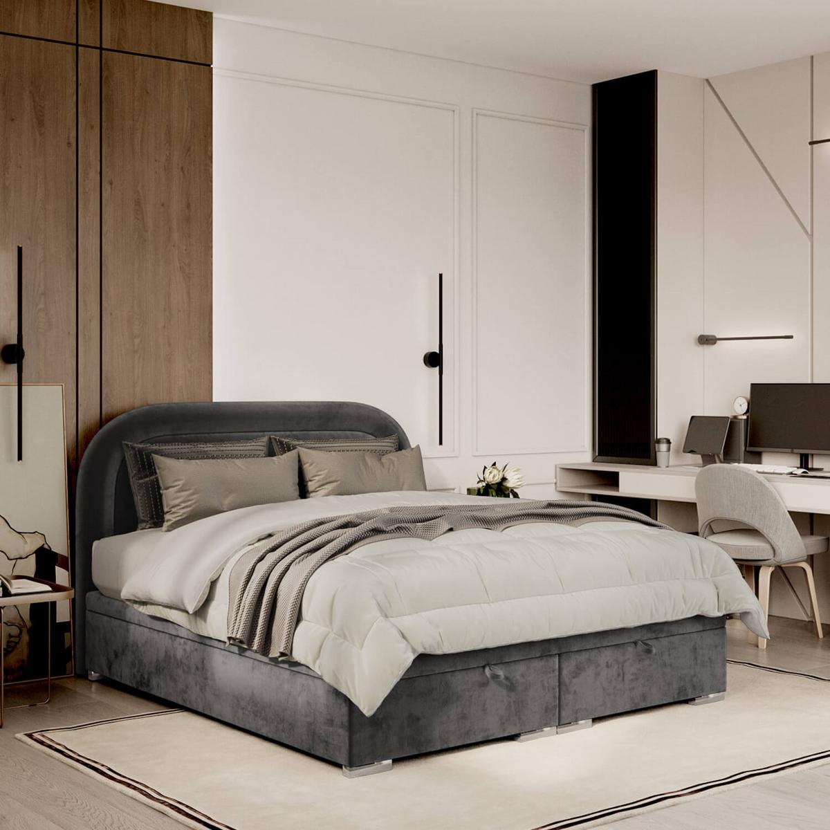 POLSTERBETT Harmony mit Stauraum 180/200 cm Stahl im Lotta Stoff - Chromfarben/Graphitfarben, Holz/Holzwerkstoff (180/200cm) - AltaBeds