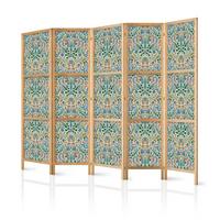 PARAVENT Japanischer 5-tlg 225x172 cm Bunte Blumen - Grün, Holz/Textil (225/172/3cm) - Muralo