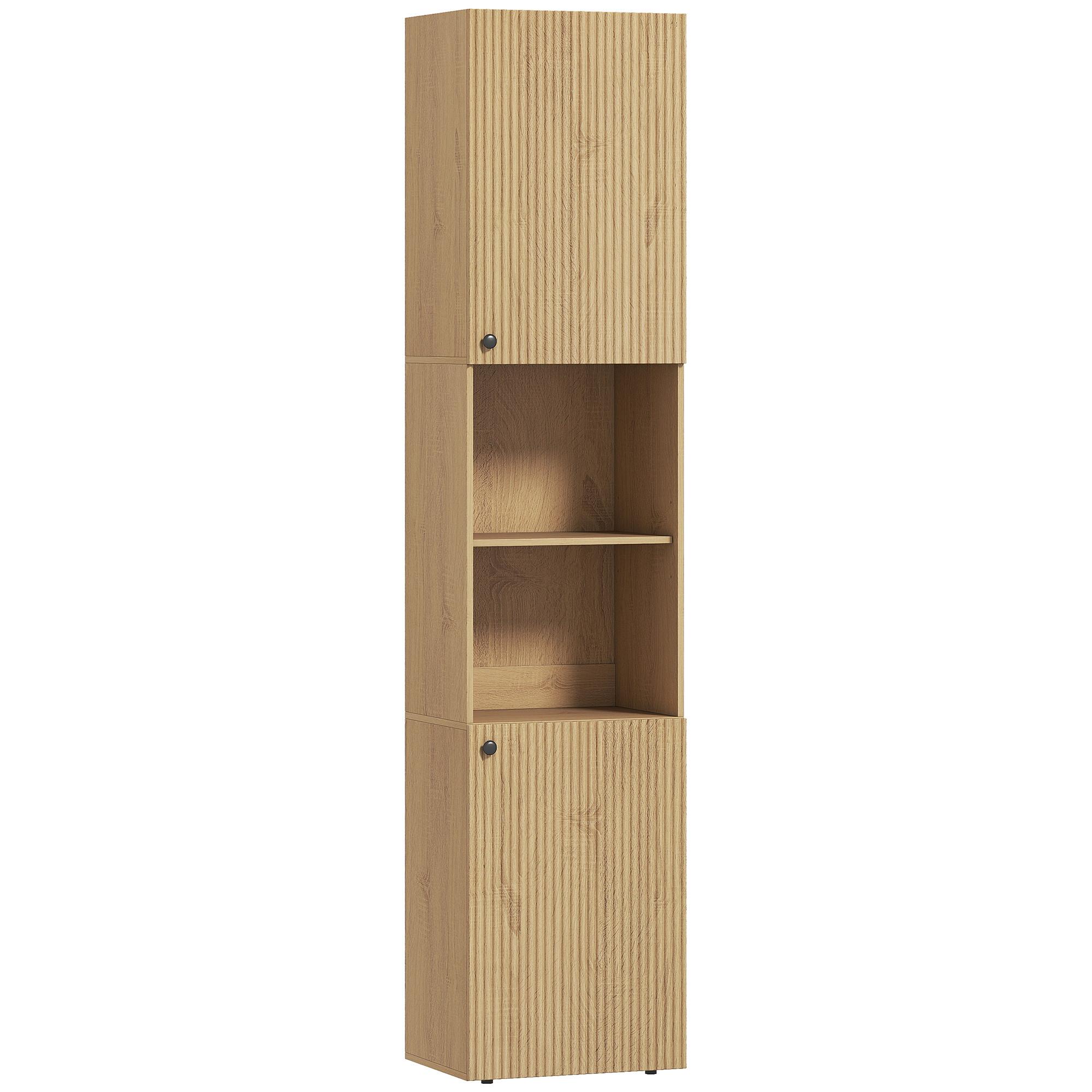 BADEZIMMERSCHRANK Spanplatte MDF Eiche - Eichefarben/Schwarz, Holzwerkstoff/Kunststoff (31/182/40cm) - HOMCOM