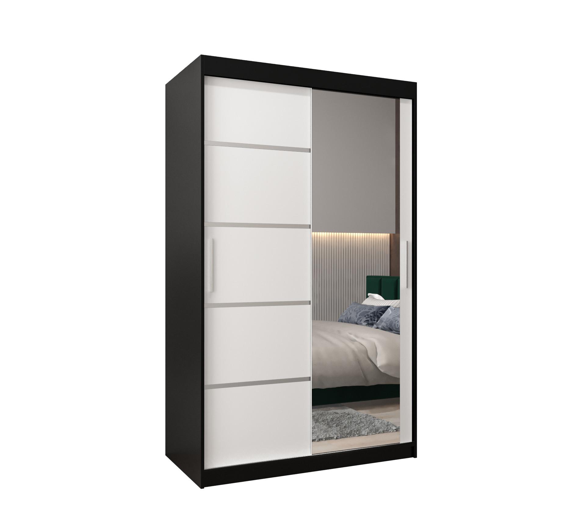SCHWEBETÜRENSCHRANK 200/120/62 2-türig - Silberfarben/Schwarz, Holz/Kunststoff (120/200/62cm) - MÖBEL KRYSPOL