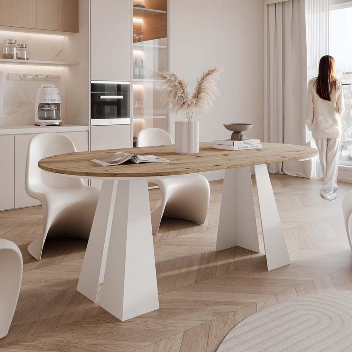 AUSZIEHTISCH FORTE 120/76 cm, Weiß / Artisan-Eiche - Eiche Artisan/Weiß, Holzwerkstoff/Metall (120/120/76cm) - Idohome