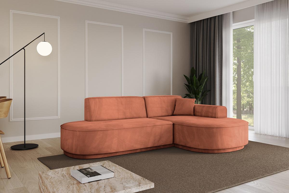 ECKSOFA Ottomane Rechts MARI-L1-v3 - 243x171x83 cm Koralle Velours - Koralle/Schwarz, Holzwerkstoff/Kunststoff (171/243cm) - ALTDECOR