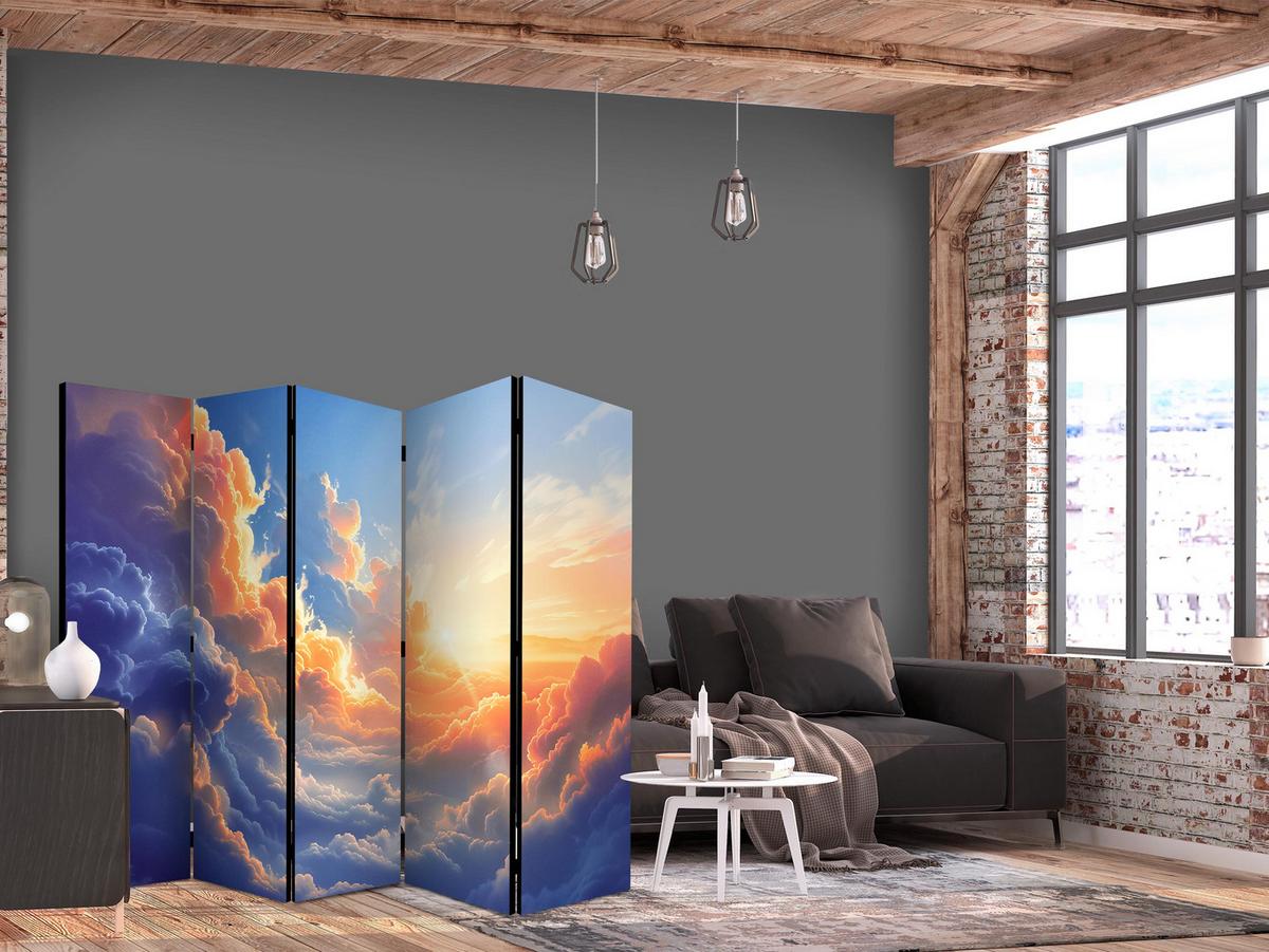 PARAVENT Einseitig Bedruckter 5-tlg 225x172 cm Sonnenaufgang Wolken - Blau, Holz/Textil (225/172/3cm) - Muralo
