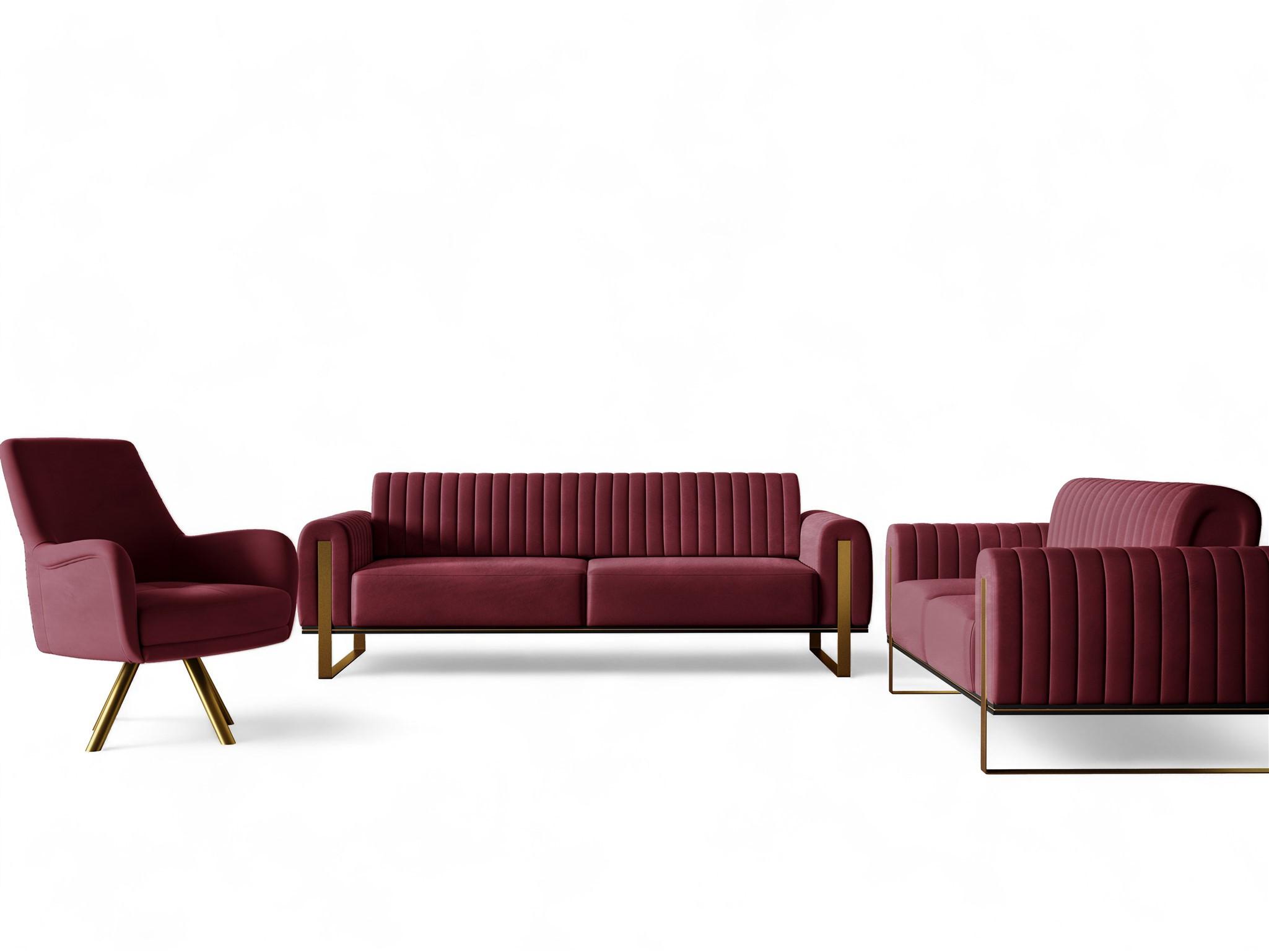 SOFASET Valerie 3-2 Und Drehsessel - Rot, Holzwerkstoff/Textil (228/79/90cm) - Fun Möbel