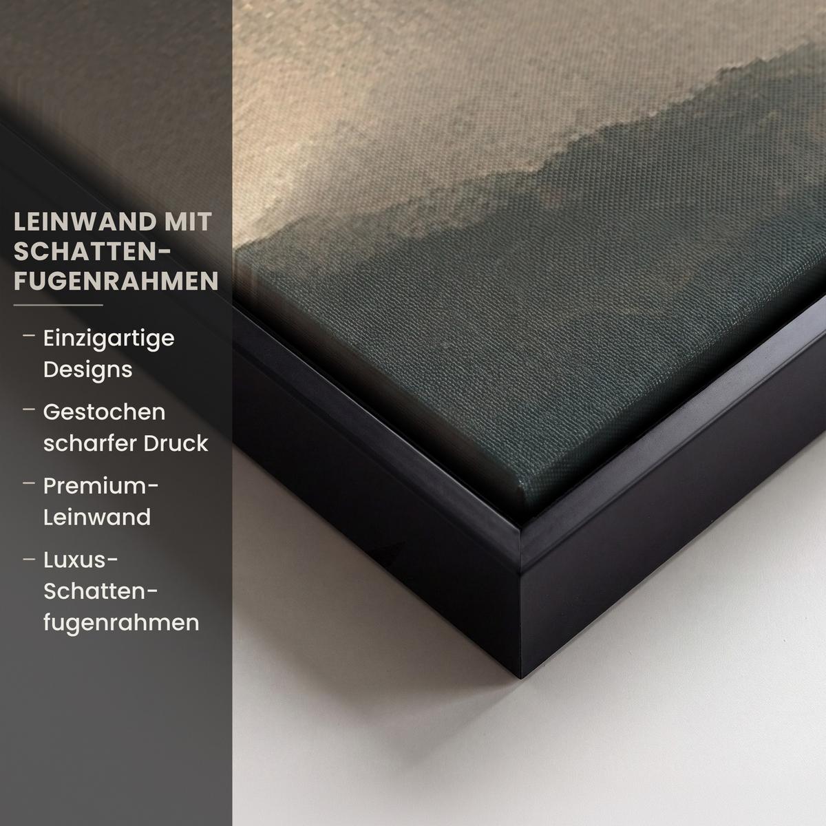 LEINWAND Bilder mit Rahmen - Landschaft - Japandi - Vogel - 140x90 - Beige, Textil (140/90cm) - MuchoWow