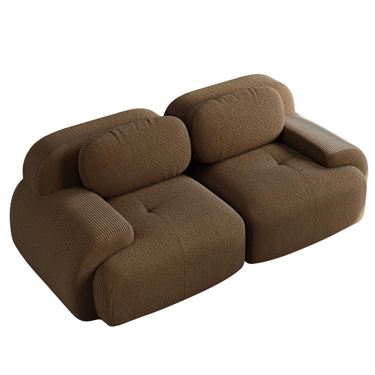 2-SITZER SOFA cord braun modular & geschwungene armlehnen - Walnussfarben, Textil (208/75/103cm) - Urban Meuble