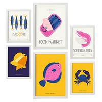 POSTER Set Mit 6 Lebensmittel Und Ernährungs Meeresfrüchte Natur Und Botanikdrucke Für Innenarchitektur A3 & A4 Weißer Rahmen - Weiß, Papier (29/3cm) - Nacnic