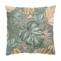 KISSENBEZUG Große Blätter mit Rosen vor Grün 50/50 cm - Grün, Textil (50/50cm) - Bilderwelten
