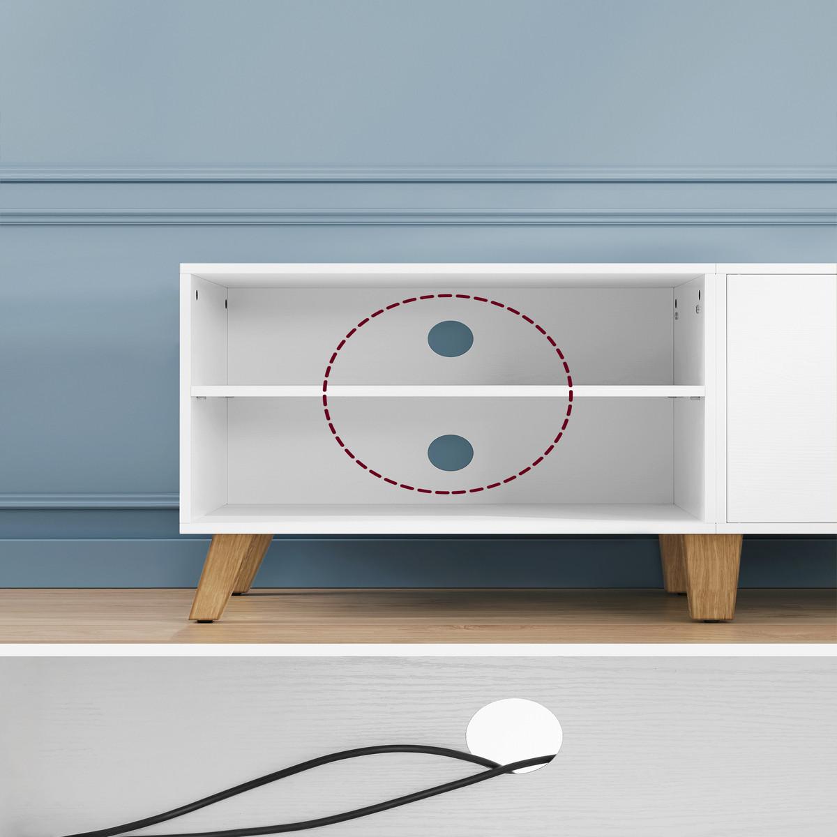 TV-MÖBEL 2 Fächer und 2 Türen weiß - L140 cm - Weiß, Holzwerkstoff (46.8/40/45cm) - Calicosy