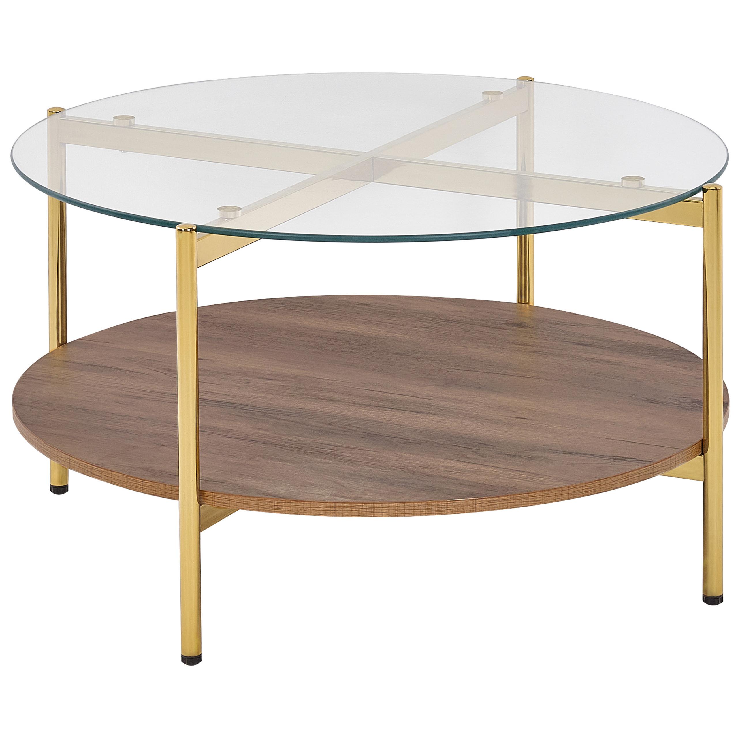 COUCHTISCH Gold/Dunkler Holzfarbton Lovell - Dunkelbraun/Goldfarben, Glas/Holzwerkstoff (80/80/45cm) - Beliani
