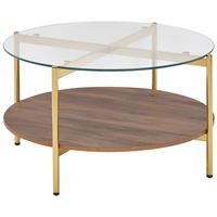 COUCHTISCH Gold/Dunkler Holzfarbton Lovell - Dunkelbraun/Goldfarben, Glas/Holzwerkstoff (80/80/45cm) - Beliani