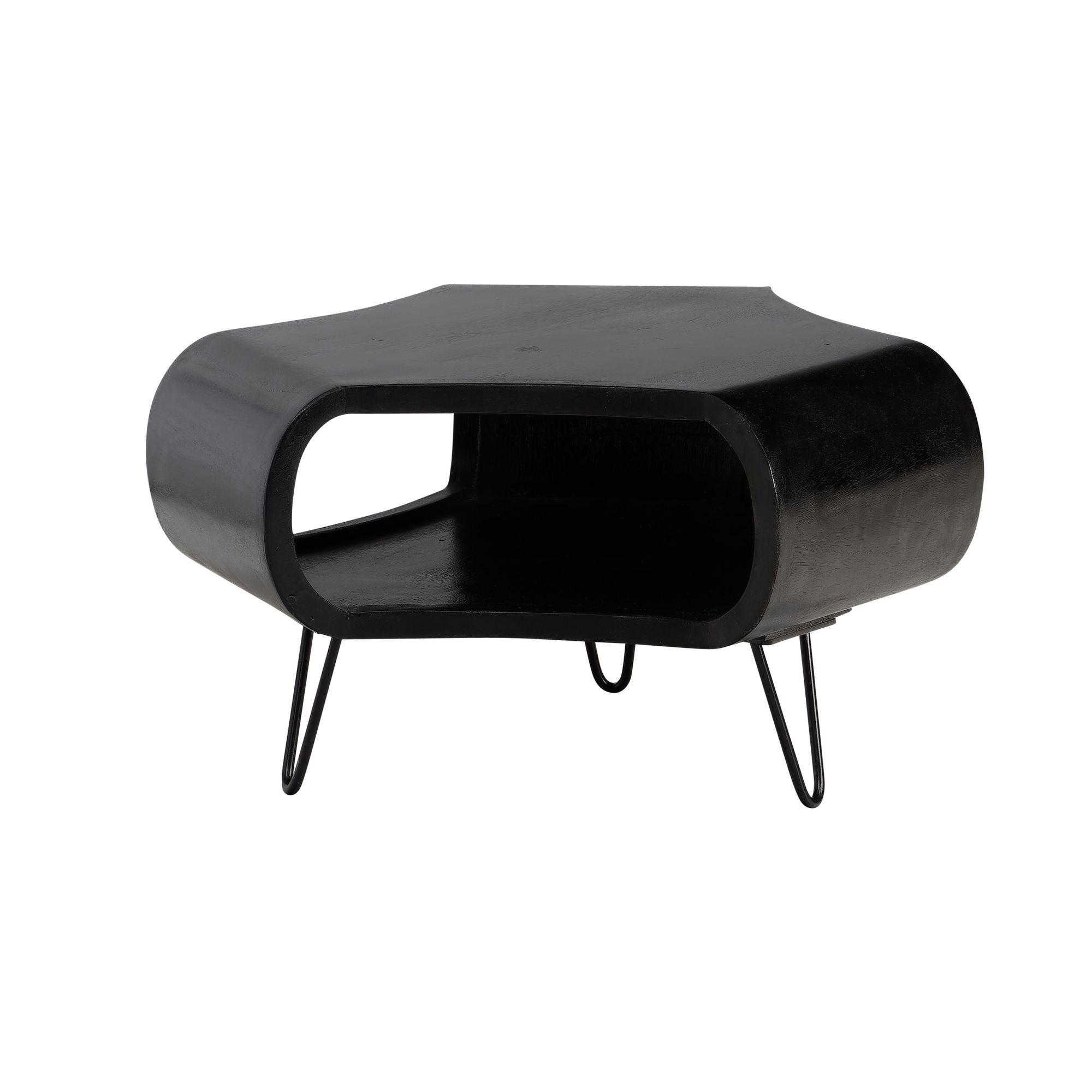 COUCHTISCH Schwarz Massivholz Mango mit Stauraum 60x60x35 cm Haarnadelbeine - Schwarz, Holz/Metall (60/60/35cm) - KADIMA DESIGN