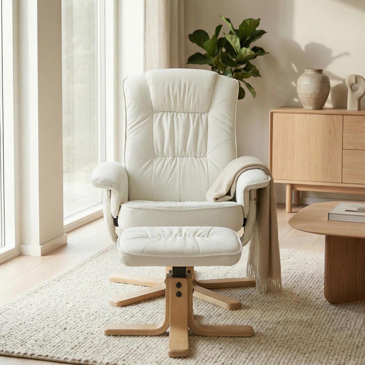 RELAXSESSEL KUNSTLEDER, SET MIT HOCKER CHARLY - Weiß, Textil (76/87/61cm) - IDIMEX