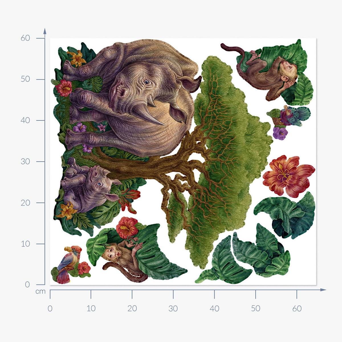 WANDAUFKLEBER 60x65cm - Zeichentrick-Wildtiere - Multicolor, Kunststoff (60/65/0.1cm) - Wallfluent