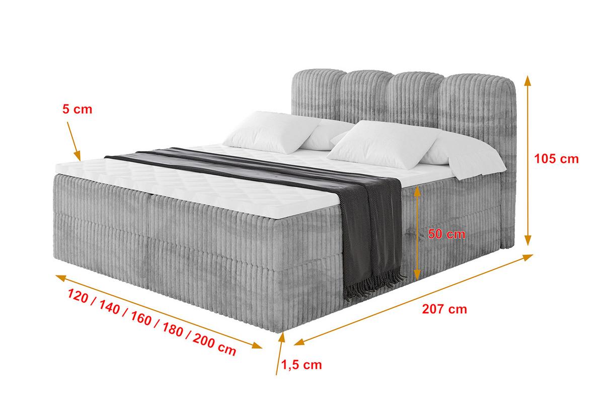 BOXBETT mit Matratze H4 - NINA - 180x200 cm - Hellgrau - Hellgrau, Holzwerkstoff (180/200cm) - ALTDECOR
