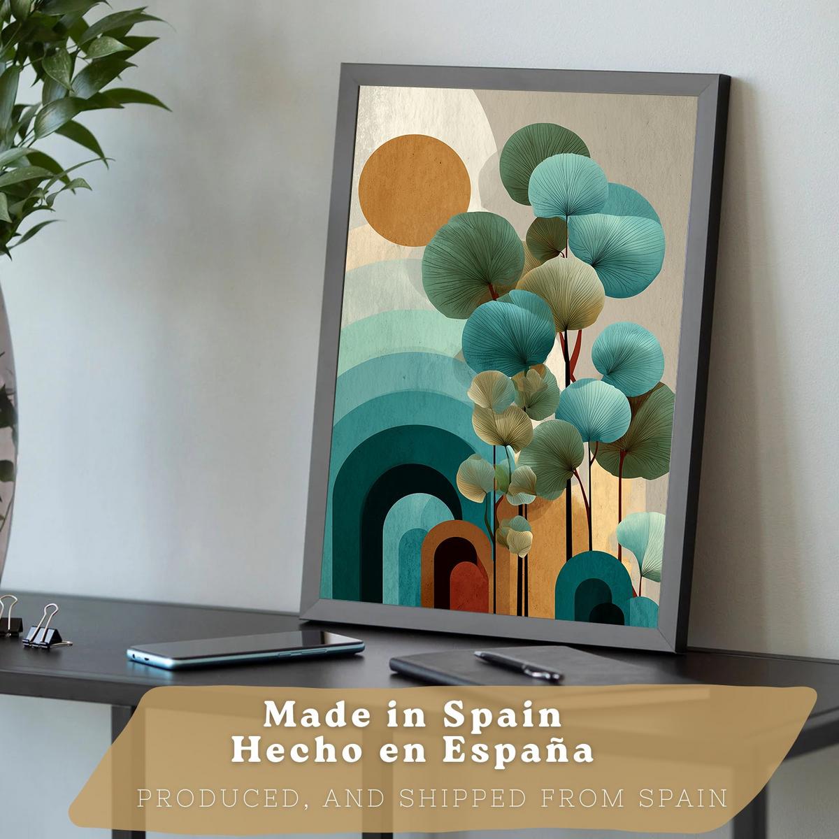 POSTER 3er Kunstdruck-Set Wandbilder Floral Abstrakt Blau Türkis modern Wohnzimmer Deko, Schlafzimmer, Küche, Badezimmer Schwarzer Rahmen A4 - Schwarz, Papier (29.7/1/21cm) - Nacnic