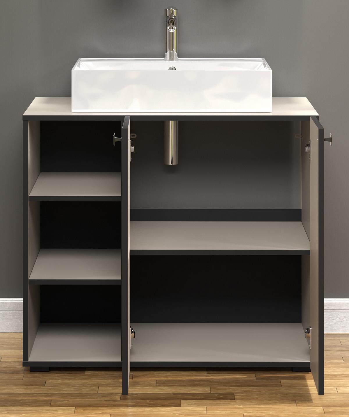 WASCHTISCH Kaschmir, Grau 90 cm, Set inklusive Waschbecken - Kaschmir/Schwarz, Holzwerkstoff/Metall (90/91/53cm) - Top.Furn