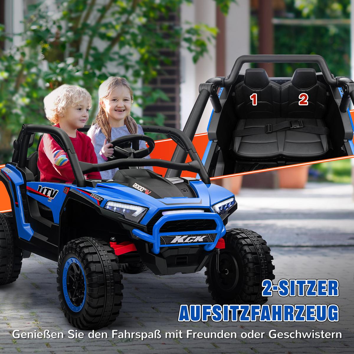 ELEKTRO Kinderauto, Geländewagen mit 2,4G Fernbedienung, 5-7 km/h für 3-8 Jahre - Blau, Kunststoff/Metall (117/72/67cm) - AIYAPLAY
