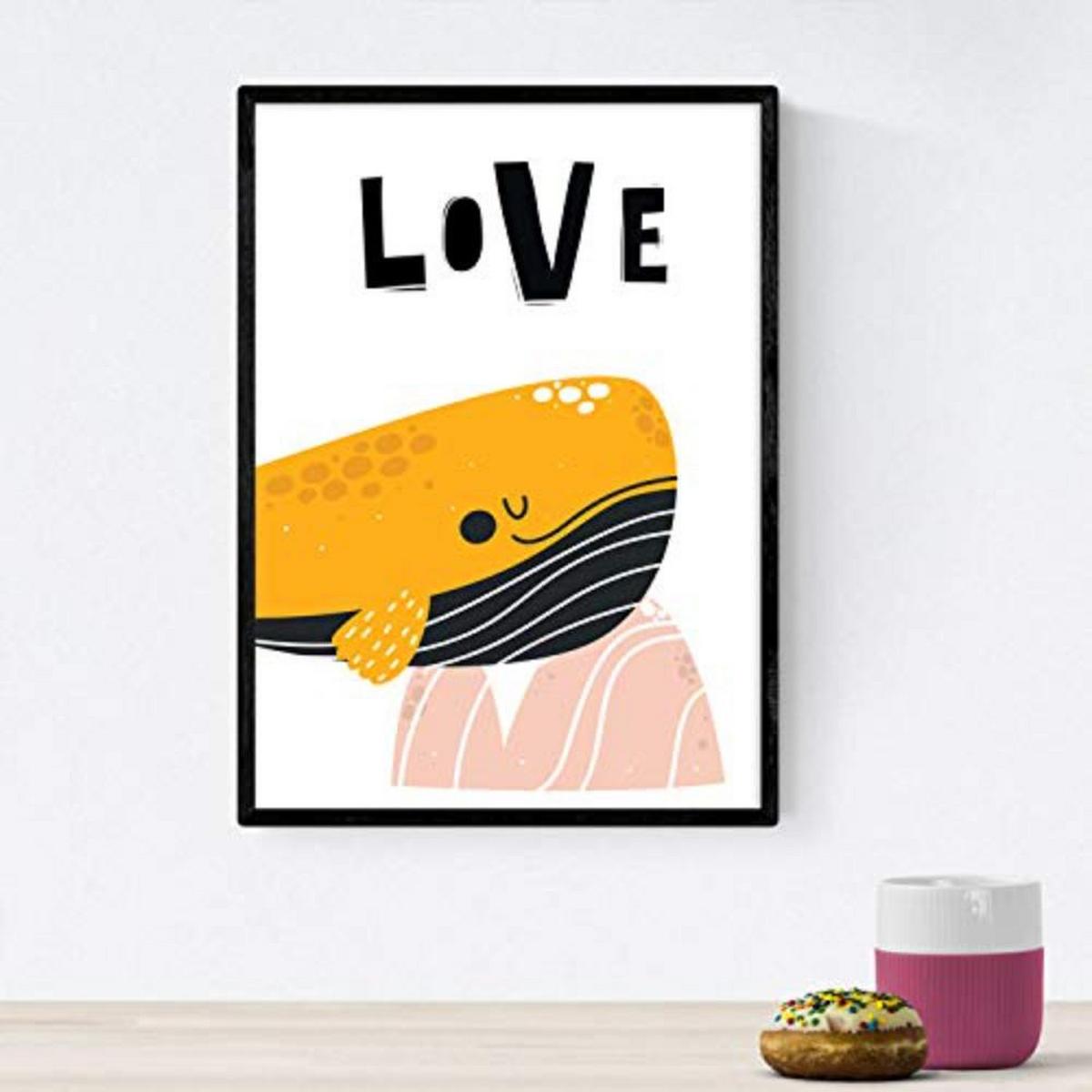 POSTER Set mit 4 Orange und graue rosa Farbwale mit positiven Nachrichten A4 Schwarzer Rahmen - Schwarz, Papier (29.7/3cm) - Nacnic