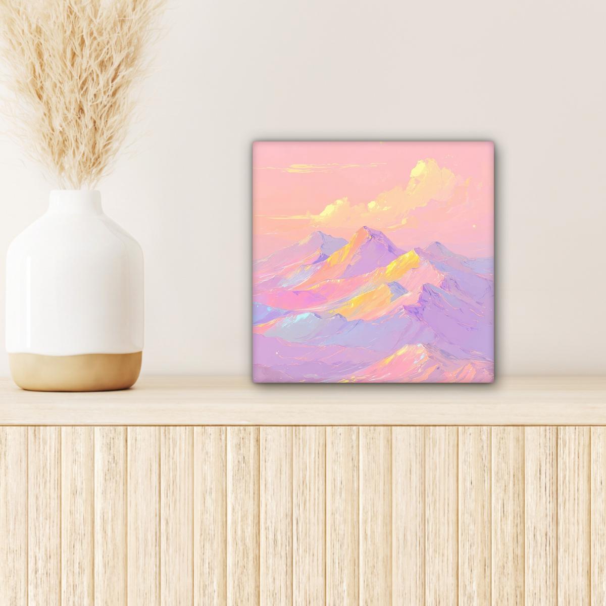 LEINWANDBILD Berggipfel - Wolken - Verträumt Deko Wohnzimmer 20x20 cm - Hellrosa, Textil (20/20cm) - MuchoWow
