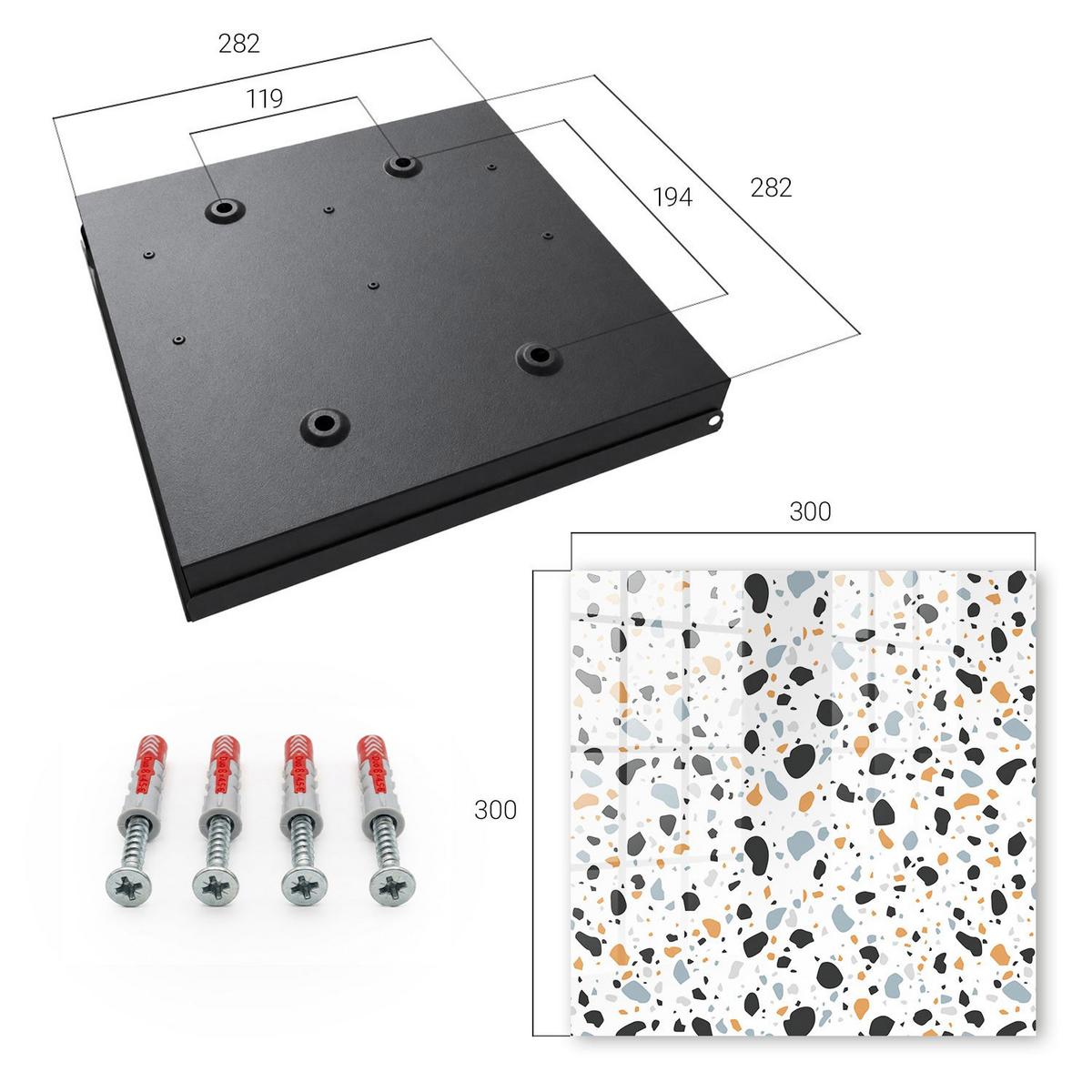 SCHLÜSSELBOX Schwarz 30x30 cm- Türöffnung nach rechts - Terrazzo-Muster - Schwarz, Metall (30/30/5cm) - TULUP