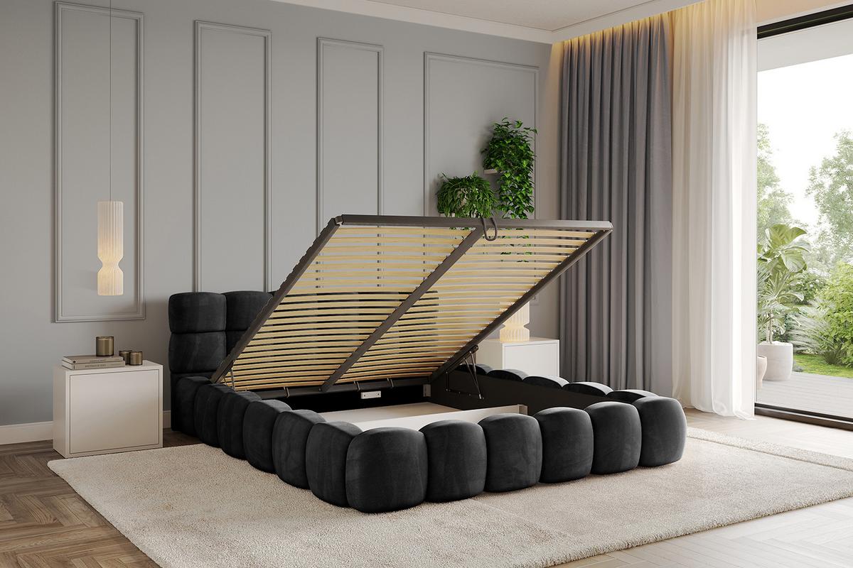 POLSTERBETT mit Bettkasten und Lattenrost, Boxbett ohne Matratze - LEYA-v1 180x200 Schwarz - Schwarz, Holzwerkstoff/Textil (180/200cm) - ALTDECOR